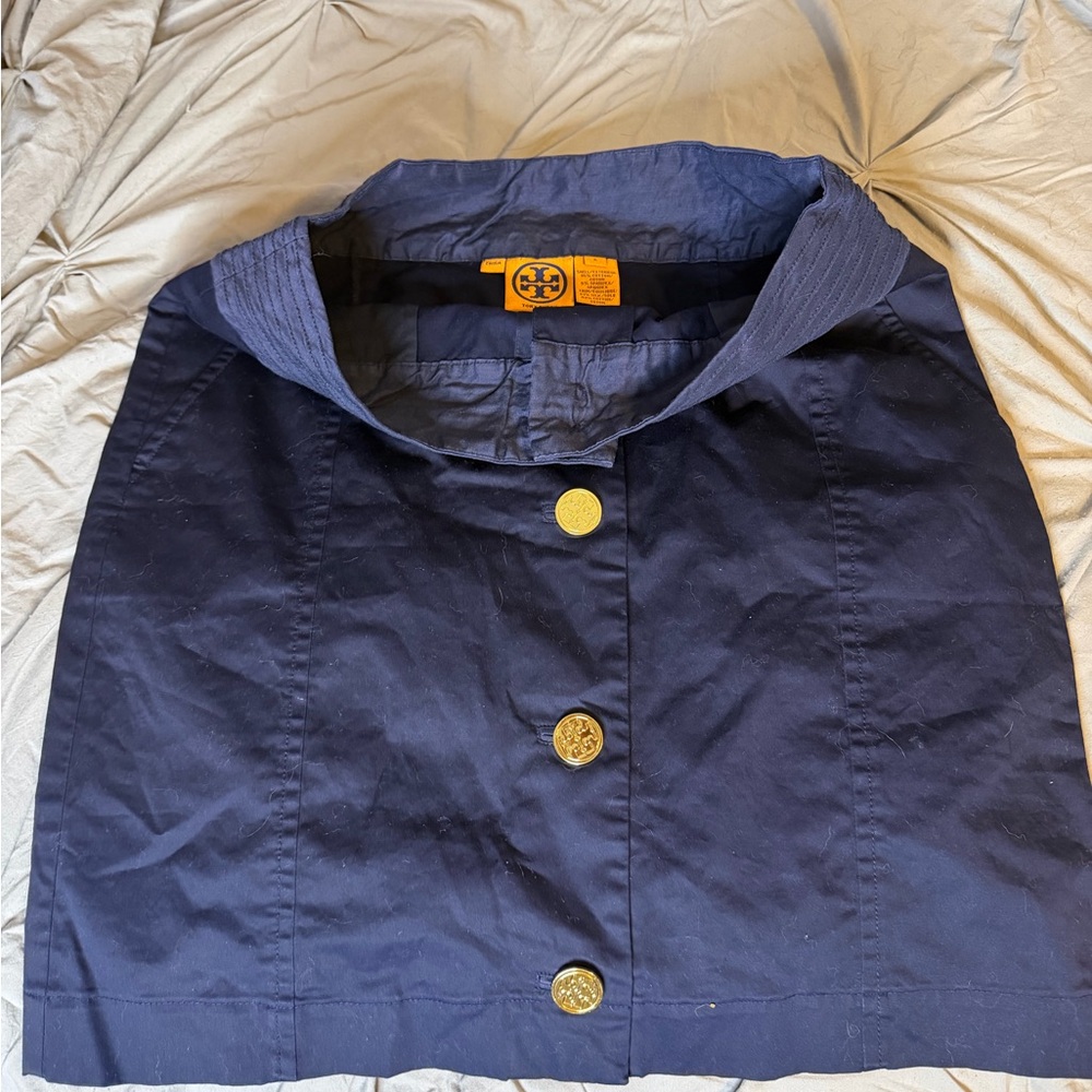 Tory Burch Navy Skirt with Gold Logo Buttons